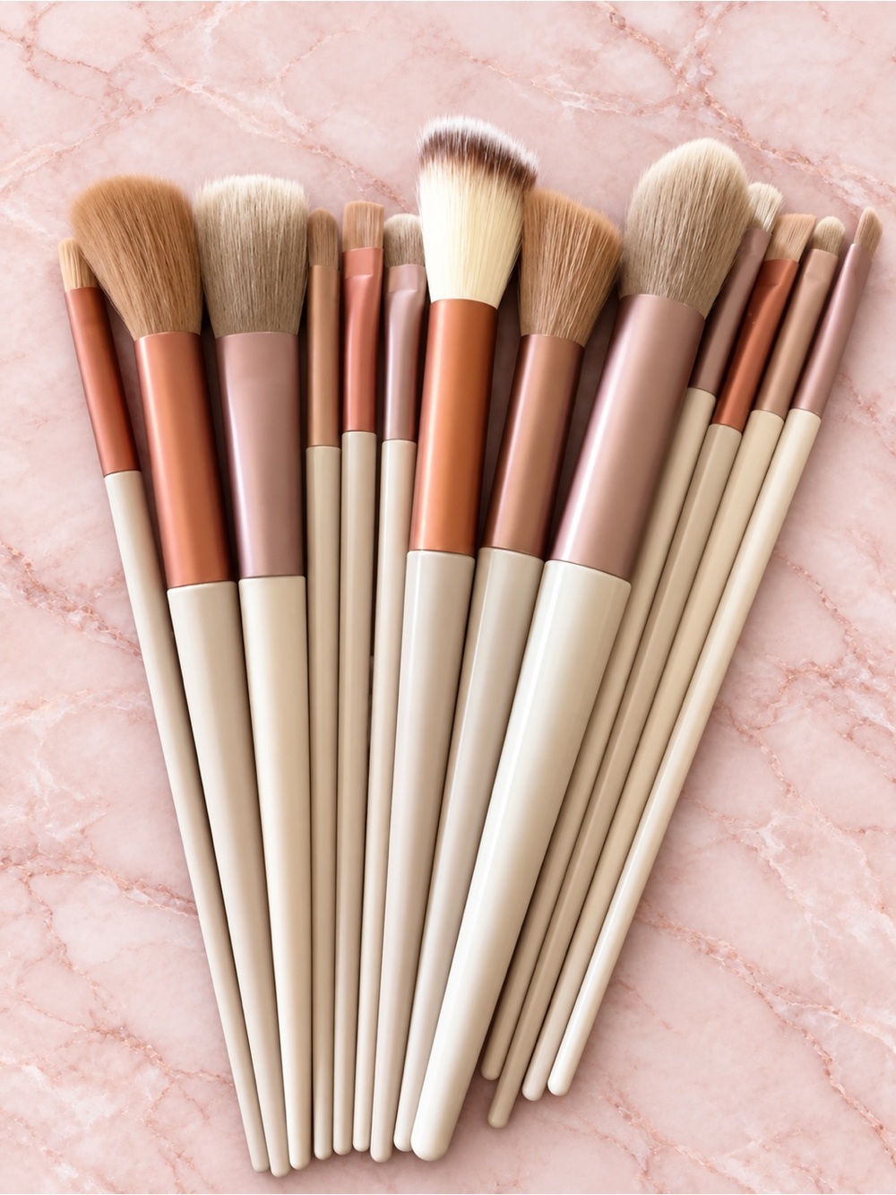 13 Premium Beige and Rose Gold Makeup Brush Set